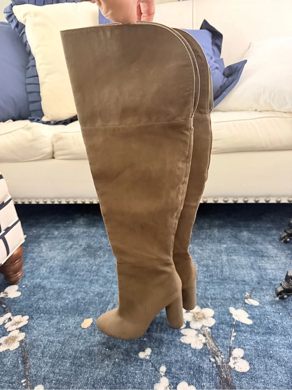 Over-the-Knee Suede Block Heel Boots - 7.5